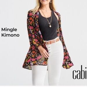 Cabi Black Floral Tie-Front Mingle Kimono
